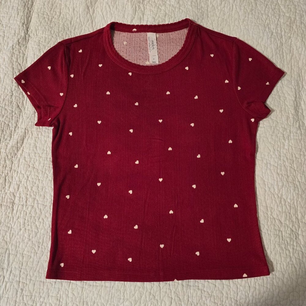 Auden Red Velvet Sleepwear Top with Scalloped Neckline Size Small Cozy Pointelle